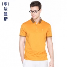 法曼斯2015夏裝新款長(zhǎng)絨棉短袖t恤商務(wù)男士休閑天絲翻領(lǐng)純色上衣